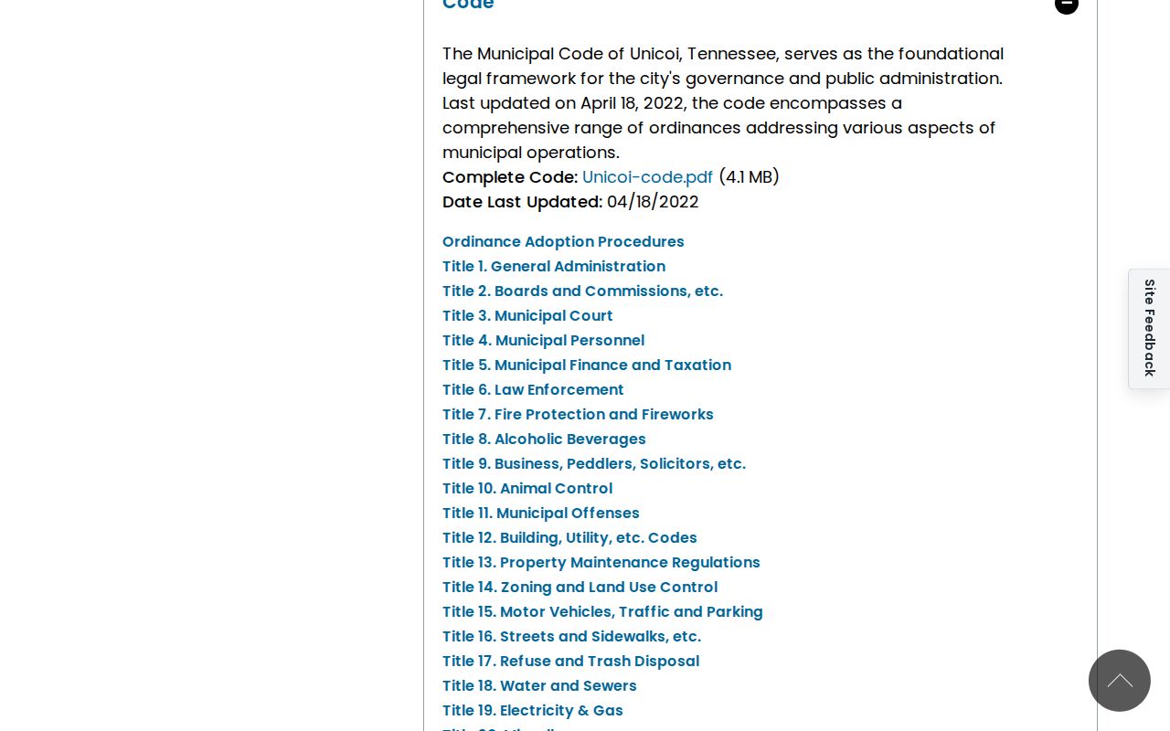 Unicoi municipal code source for criminal history and Unicoi County records