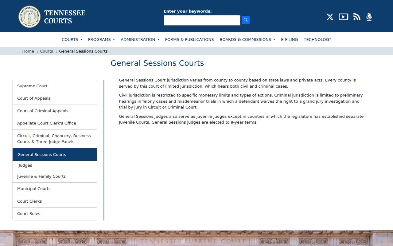 Unicoi County criminal court cases and General Sessions jurisdiction