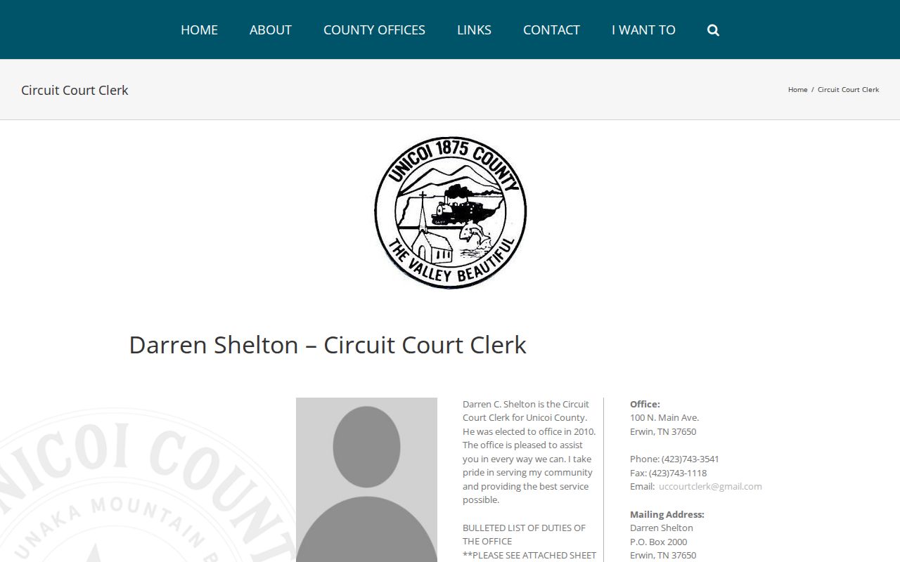 Unicoi County criminal case records clerk webpage