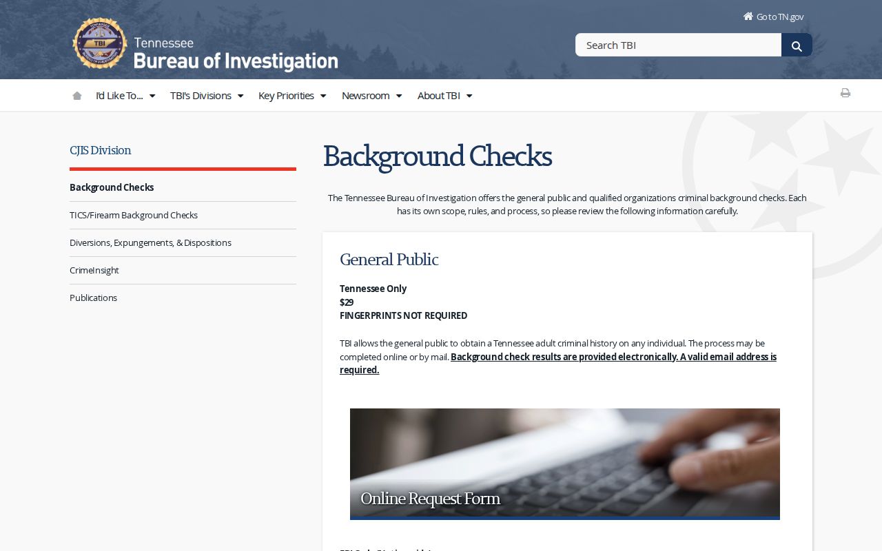 TBI official background check information for Unicoi County criminal history
