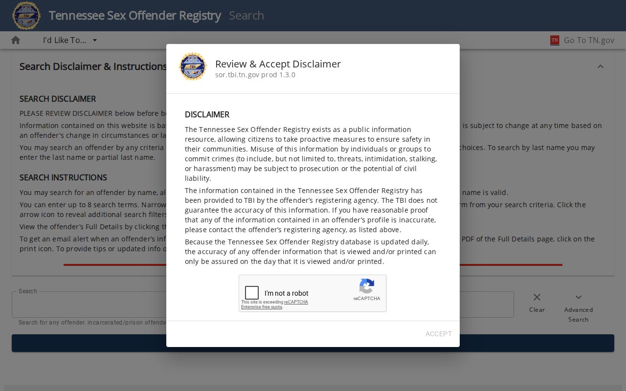 Unicoi County sex offender registry search form